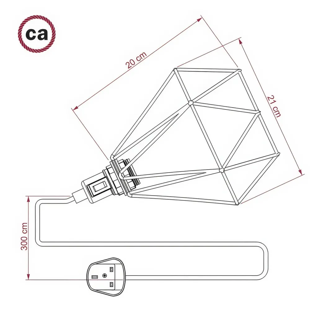 Table Snake - Lâmpada plug- com ficha UK e abajur em gaiola Diamond - Latão