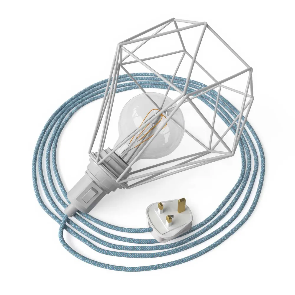 Table Snake - Lâmpada plug- com ficha UK e abajur de grade Diamond - Branco