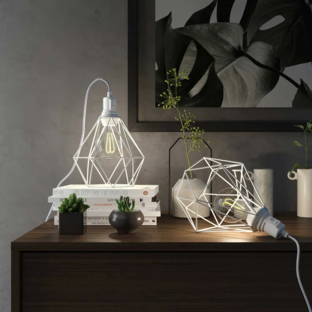 Table Snake - Lâmpada plug- com ficha UK e abajur de grade Diamond - Branco