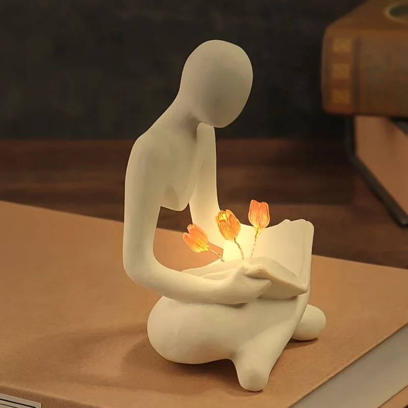 TulipGlow - Lâmpada Noturna de Tulipa Abstrata em Resina, Decoração Elegante para Quarto