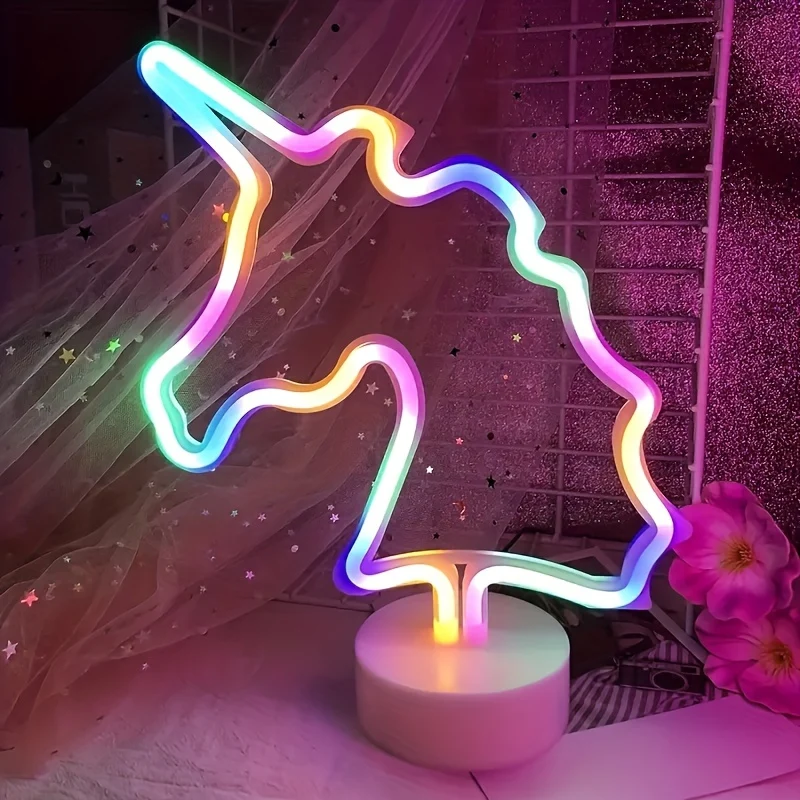 UnicornGlow - Candeeiro de Mesa USB com Unicórnio Neon para Festa e Decoração