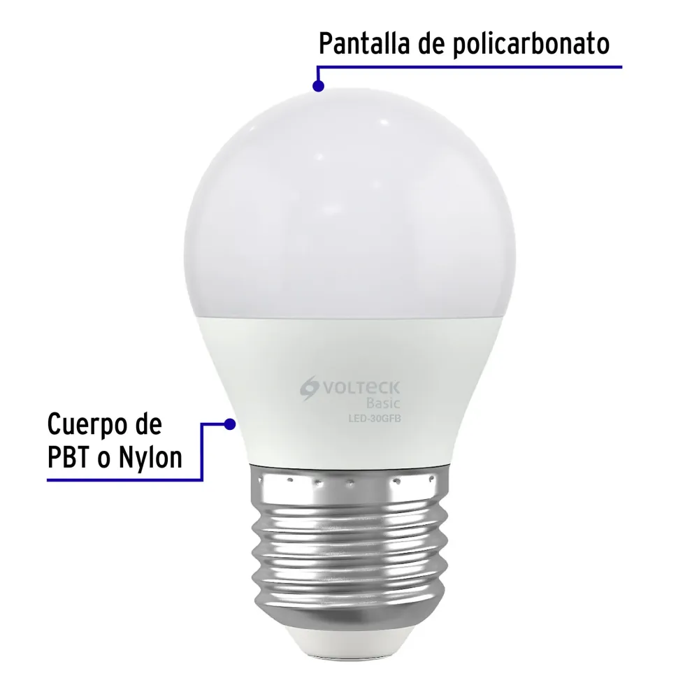 Foco LED Tipo Blubo G45 Base E27 de 3 Watts Luz de Dia Volteck
