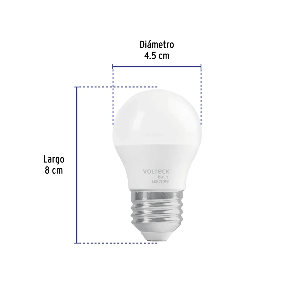 Foco LED Tipo Blubo G45 Base E27 de 3 Watts Luz de Dia Volteck