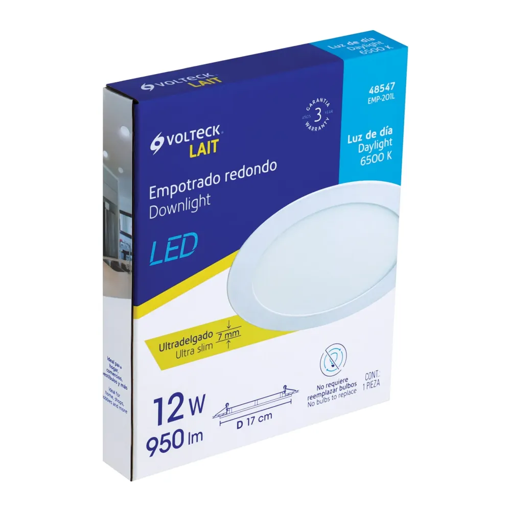 Luminario de Empotrar LED Redondo Volteck 12 Watts Luz de Dia