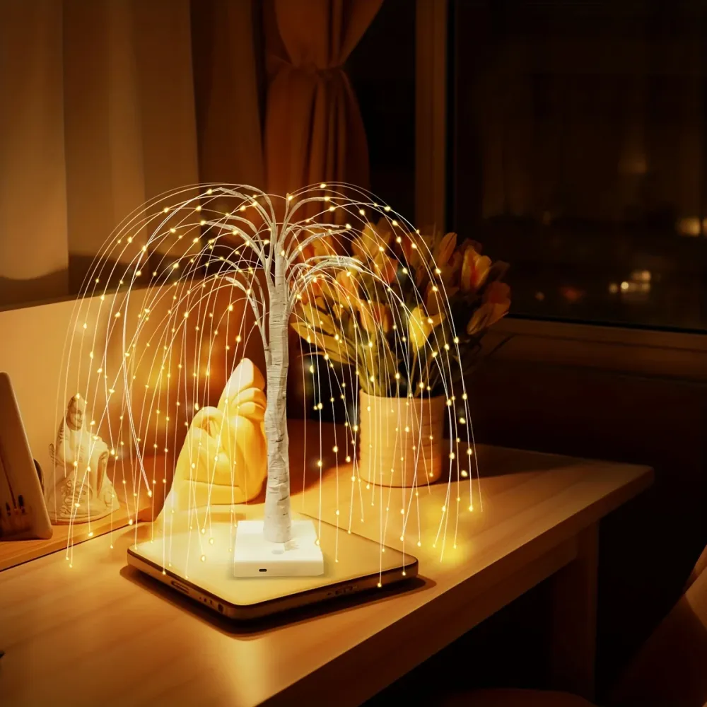 WillowLight - Candeeiro de Mesa Romântico de Salgueiro com 192 Lâmpadas LED e 8 Modos de Iluminação