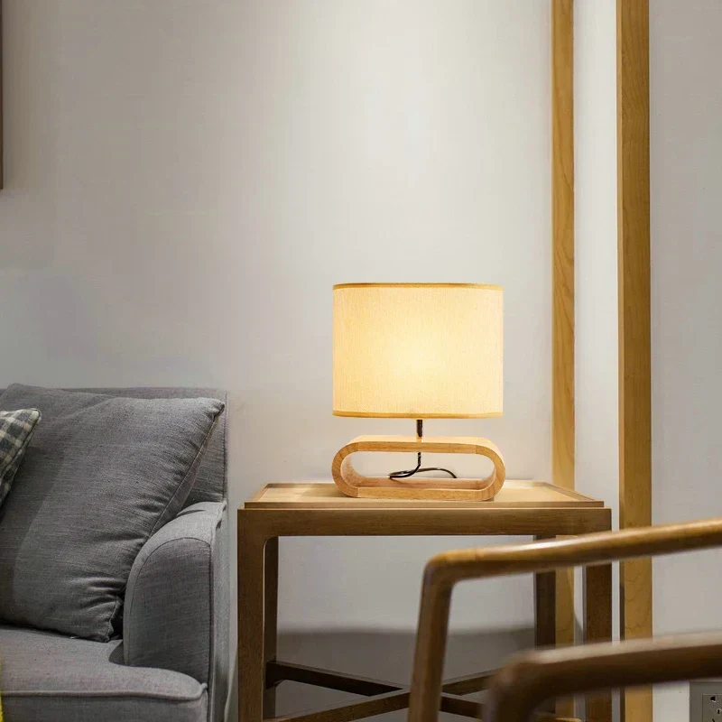 WoodLuxe – Candeeiro de Mesa com Base de Madeira para Quarto e Sala de Estar