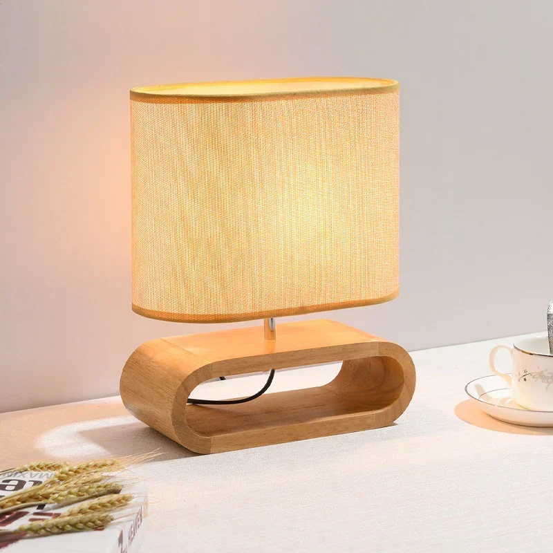 WoodLuxe – Candeeiro de Mesa com Base de Madeira para Quarto e Sala de Estar