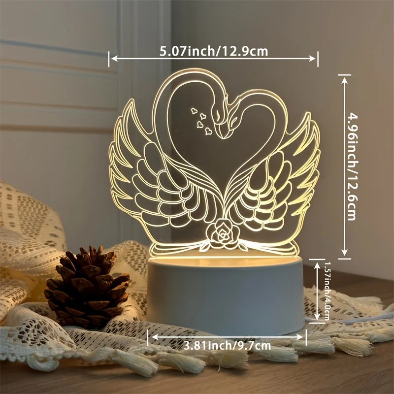ZwaanLicht - Candeeiro de Mesa LED 3D Alimentado por USB com Estrutura de Acrílico