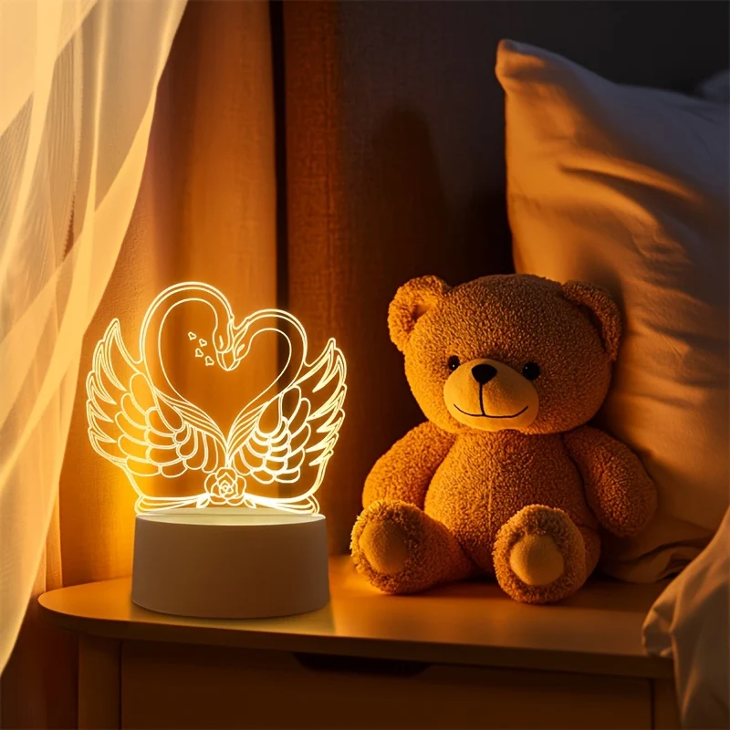 ZwaanLicht - Candeeiro de Mesa LED 3D Alimentado por USB com Estrutura de Acrílico