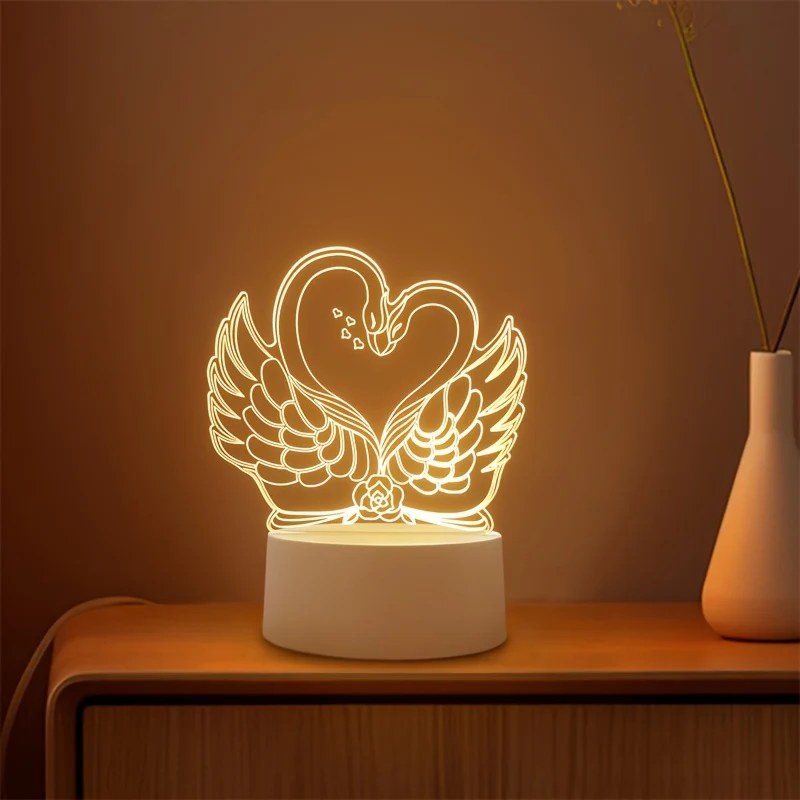 ZwaanLicht - Candeeiro de Mesa LED 3D Alimentado por USB com Estrutura de Acrílico