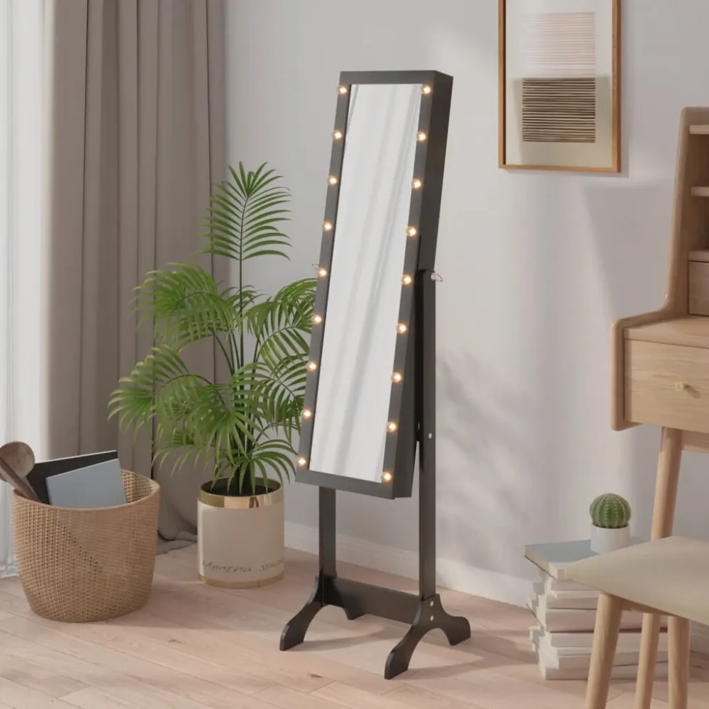 Iluminação Decorativa Premium Espelho de pé com luzes LED 34x37x146 cm preto