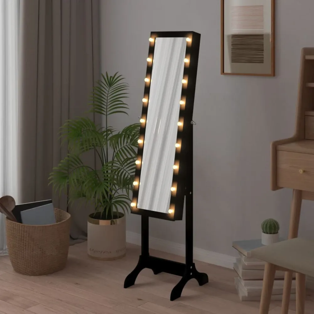 Iluminação Decorativa Premium Espelho de pé com luzes LED 34x37x146 cm preto