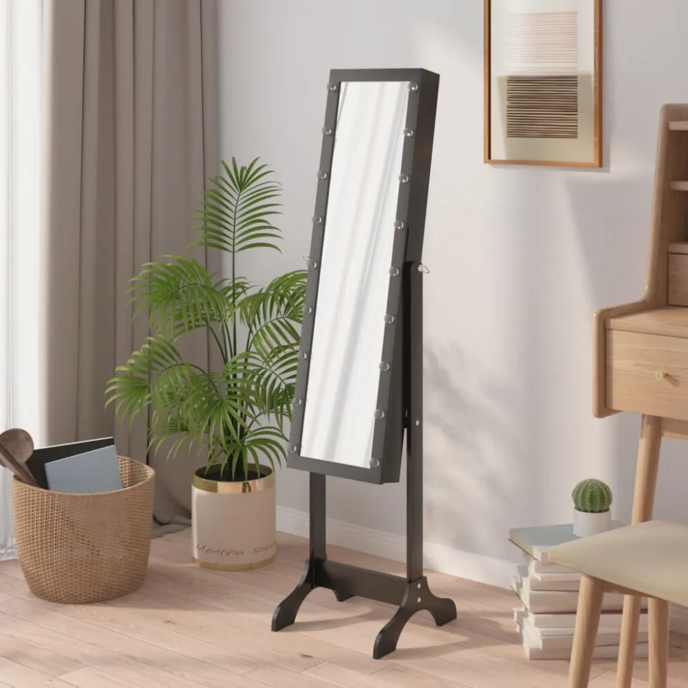 Iluminação Decorativa Premium Espelho de pé com luzes LED 34x37x146 cm preto