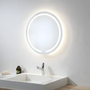 Lâmpada de Lava Espelho de casa de banho redondo com iluminação LED NEREA - C 60 x 60