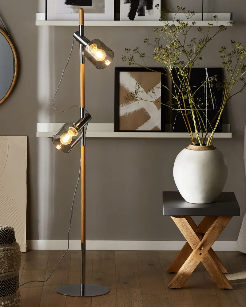 2 Light Floor Lamp Visível Shades OWENS em Bronze Escovado