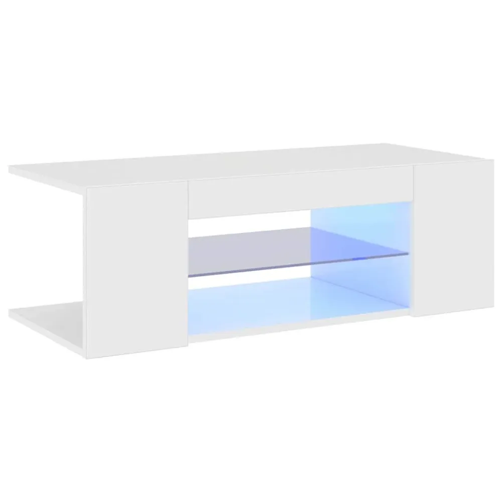 Móvel de TV com luzes LED 90x39x30 cm branco reluzente