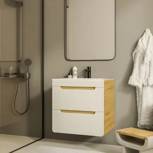 Móvel suspenso com lavatório de encastrar cor orgânico e branco 60 cm ARUBA | Design Escandinavo