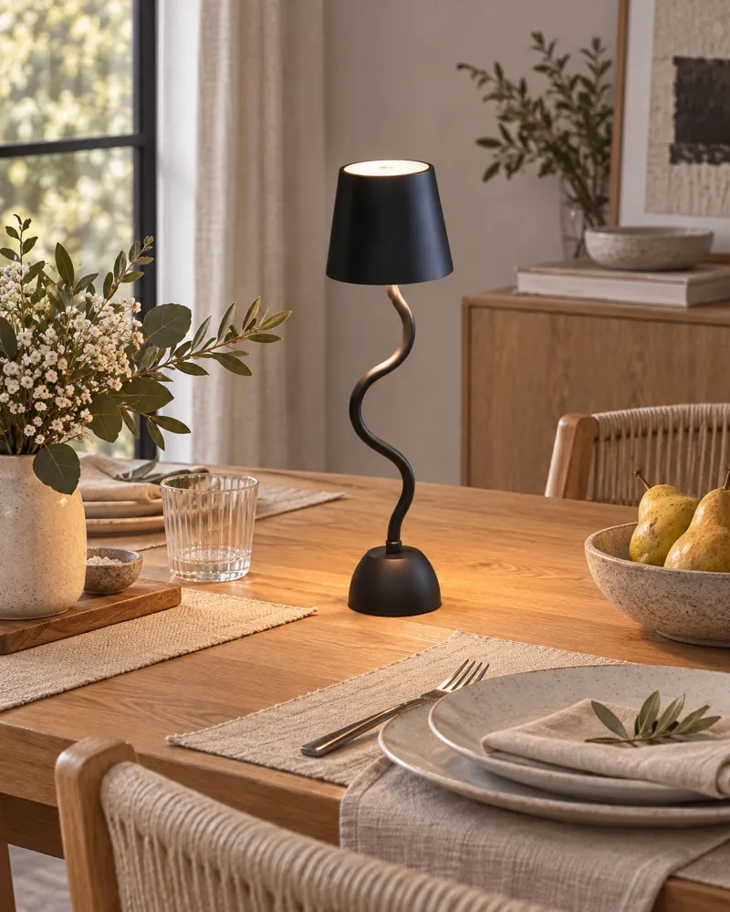 Bulbo de Vidro Fosco Wireless Metálico Table Lamp Black VOUGA