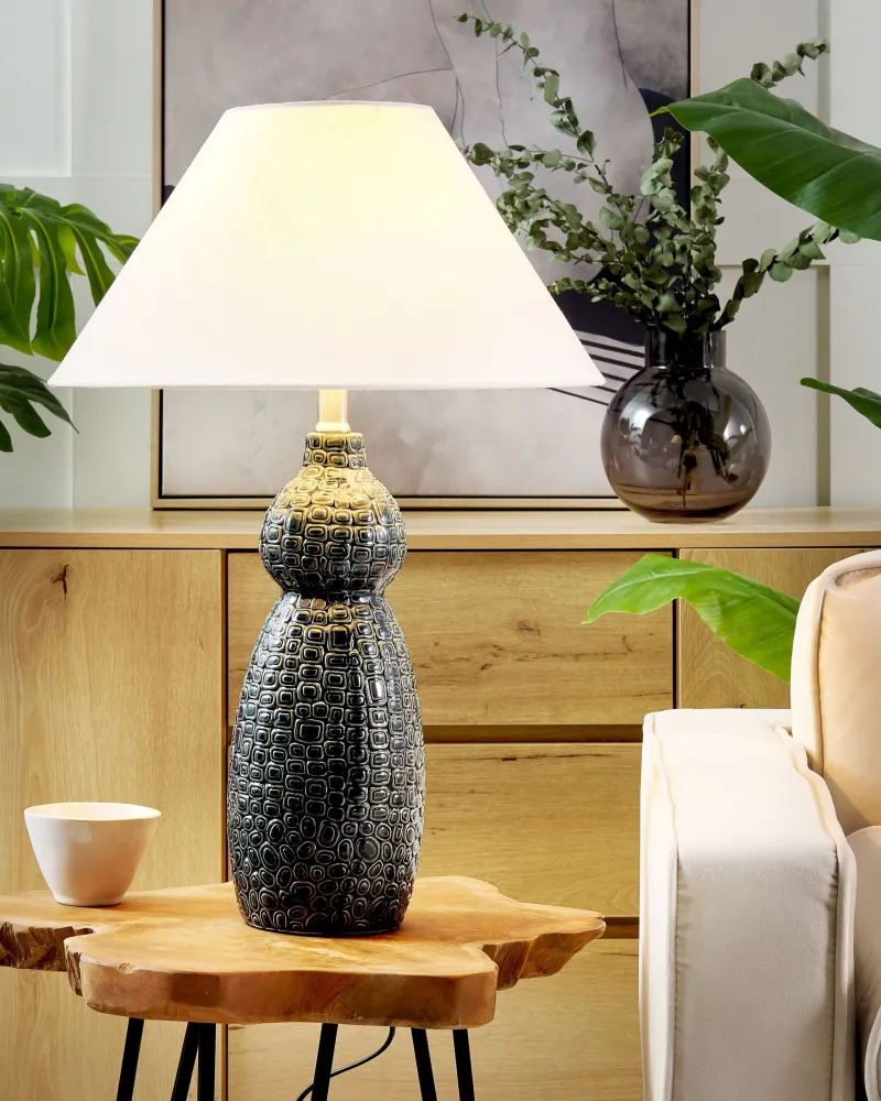 Ceramic Table Lamp Dark Anil and White MATINA