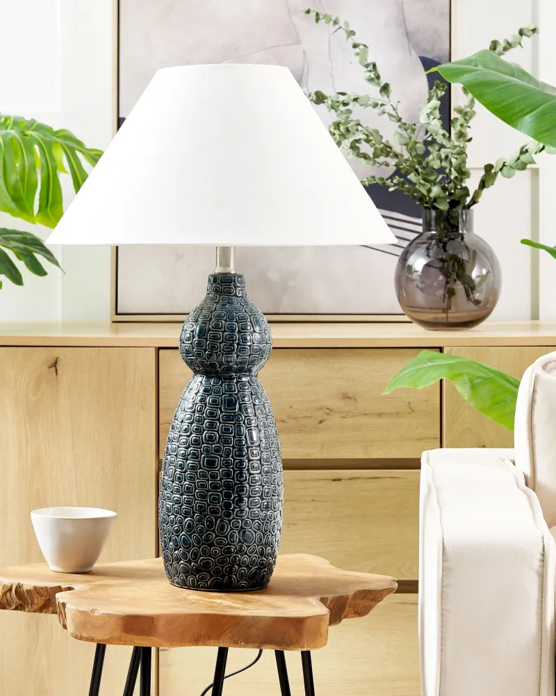 Ceramic Table Lamp Dark Anil and White MATINA
