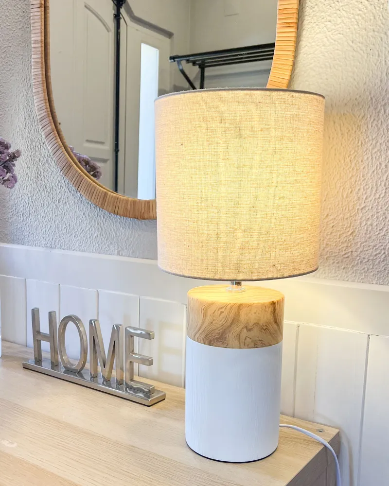 Cerâmica Table Lamp White and Light Wood ALZEYA