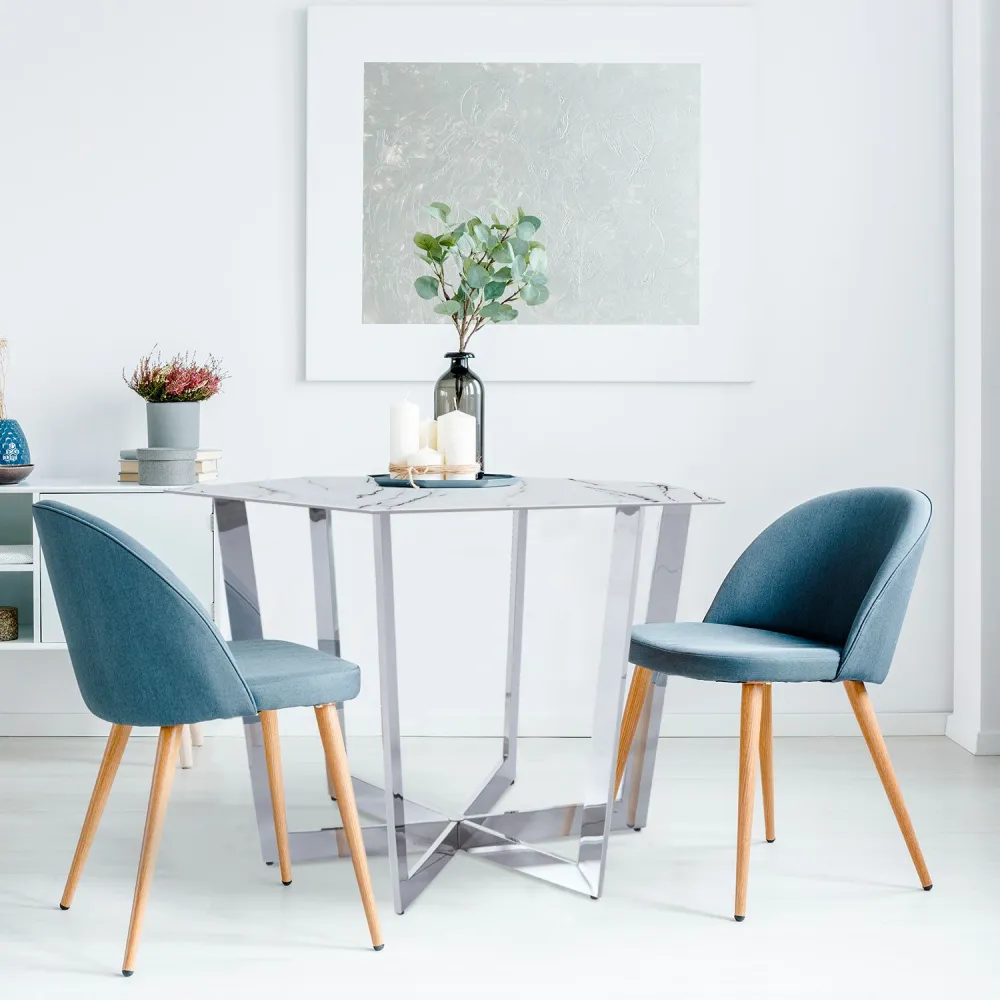 Dicroica de Embutir Mesa hexagonal de 120cm Zadig Vidro Efeito mármore branco e pé de Metálico Prata