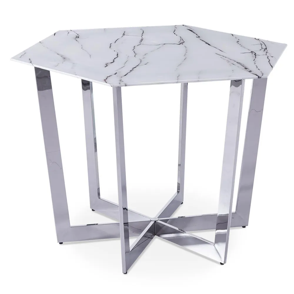 Dicroica de Embutir Mesa hexagonal de 120cm Zadig Vidro Efeito mármore branco e pé de Metálico Prata