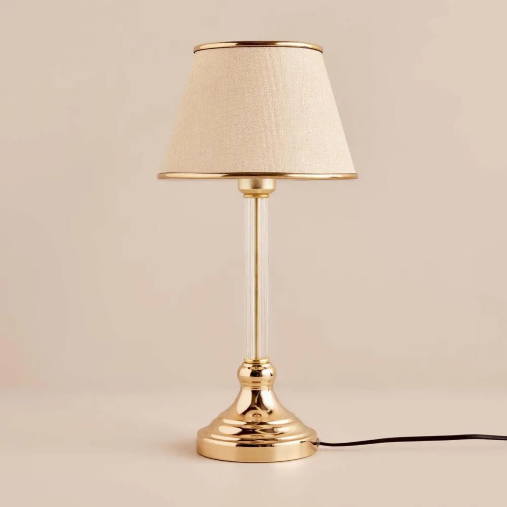 Lâmpada de mesa Rebeca H45cm Metal Ouro rosa e Tecido Bege visível