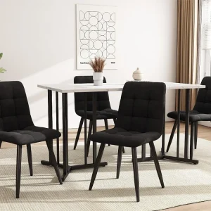 Mesa de jantar 140x80 cm com pés ajustáveis ​​- estrutura metálica - folheado com básico mármore - Branco e Preto