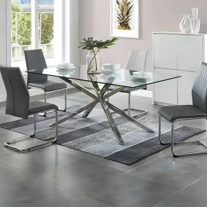 Mesa de jantar - Vidro temperado e pernas em ço GLENDA com Controle de Intensidade