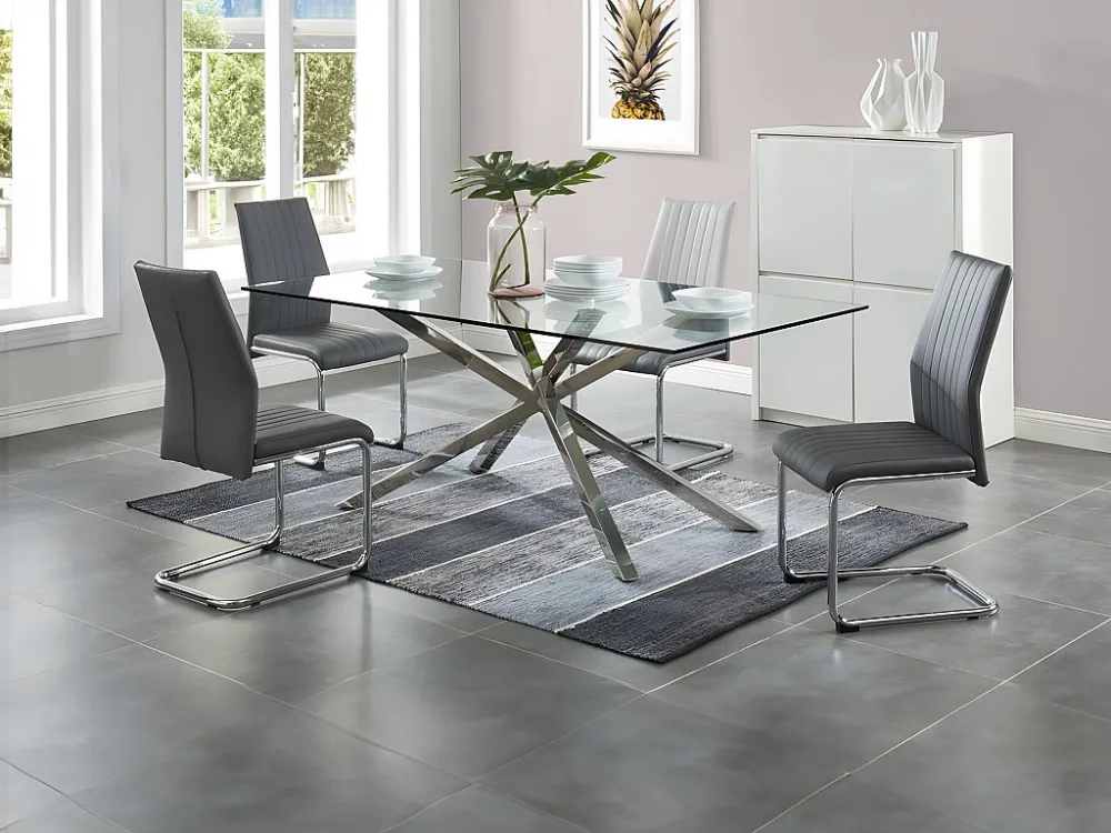 Mesa de jantar - Vidro temperado e pernas em ço GLENDA com Controle de Intensidade