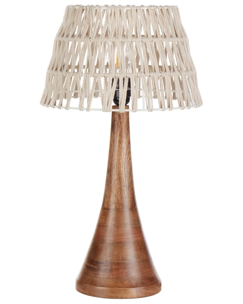 Smart Bulb Wi-Fi Mango Wood Table Lamp Bege claro PELLEJAS
