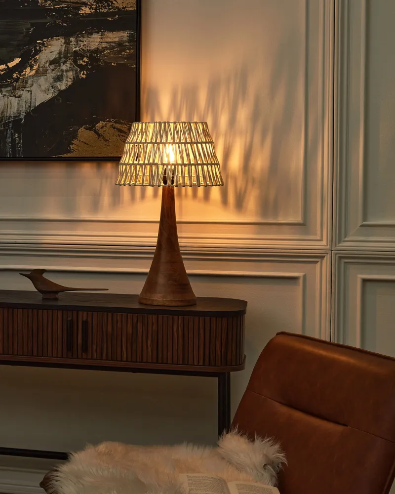 Smart Bulb Wi-Fi Mango Wood Table Lamp Bege claro PELLEJAS