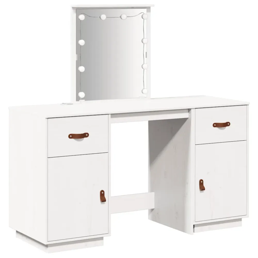 Conjunto de toucador com luzes LED pinho maciço branco Instalação sem Fio