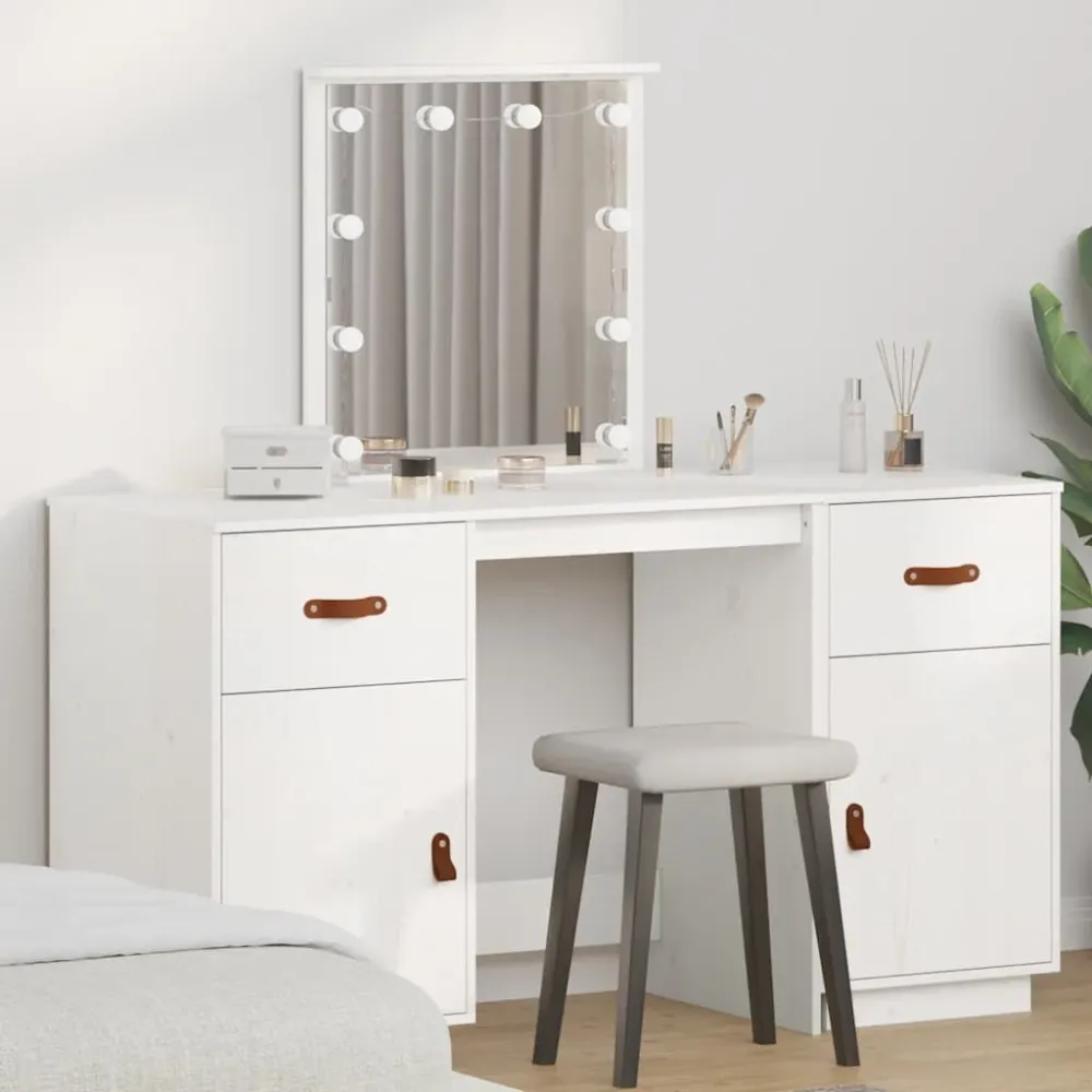Conjunto de toucador com luzes LED pinho maciço branco Instalação sem Fio
