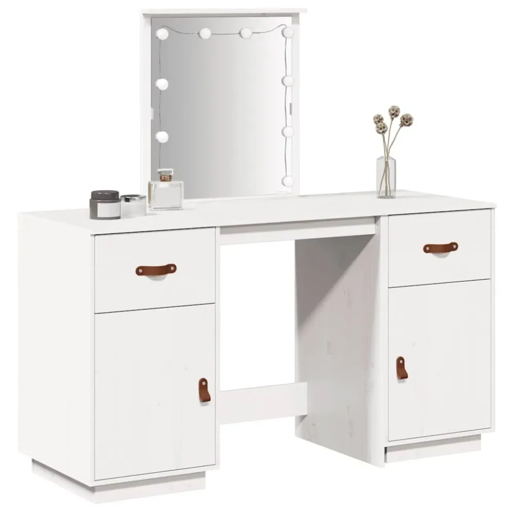 Conjunto de toucador com luzes LED pinho maciço branco Instalação sem Fio