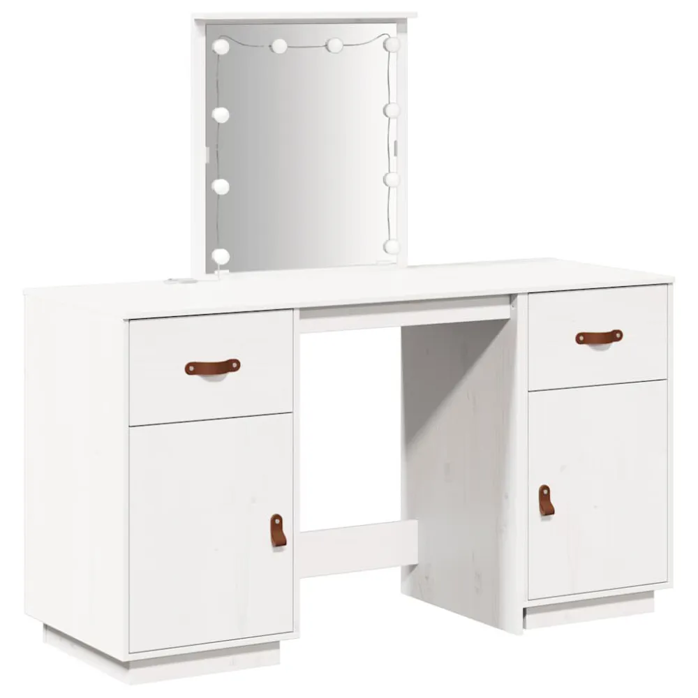 Conjunto de toucador com luzes LED pinho maciço branco Instalação sem Fio
