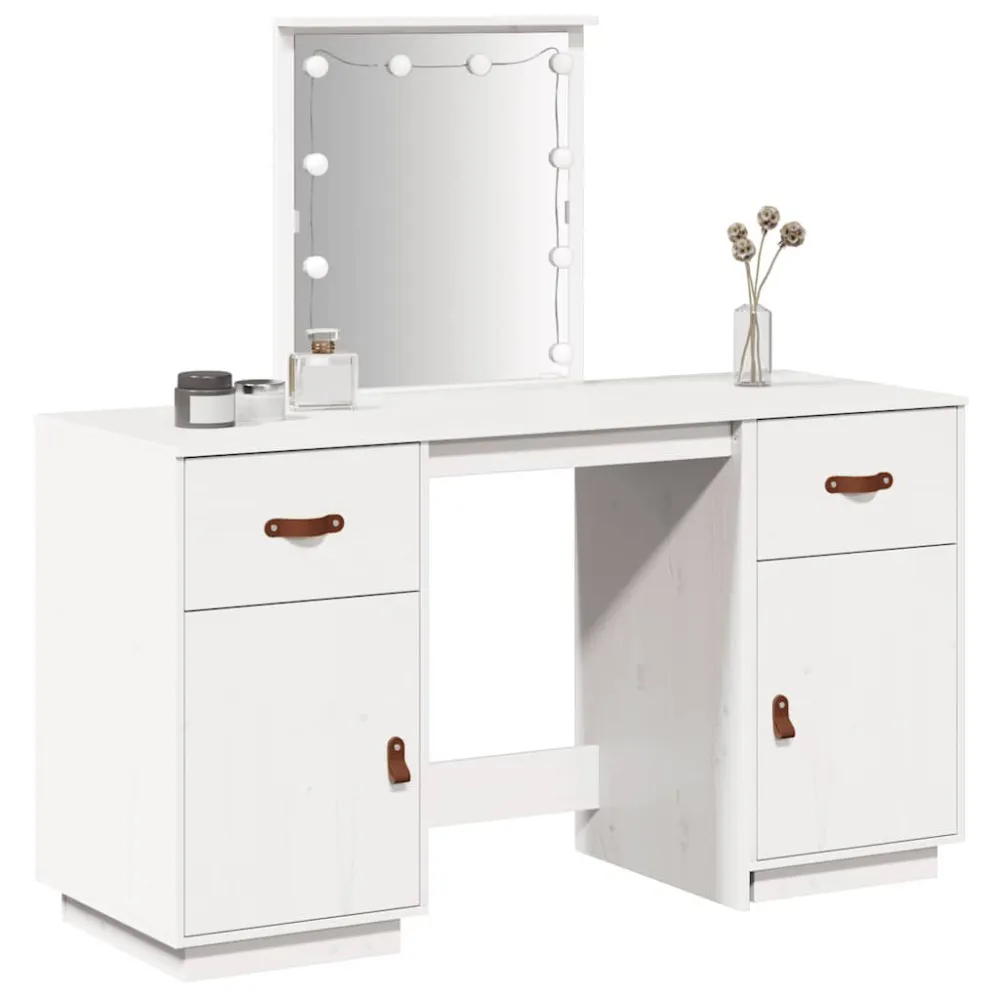 Conjunto de toucador com luzes LED pinho maciço branco Instalação sem Fio