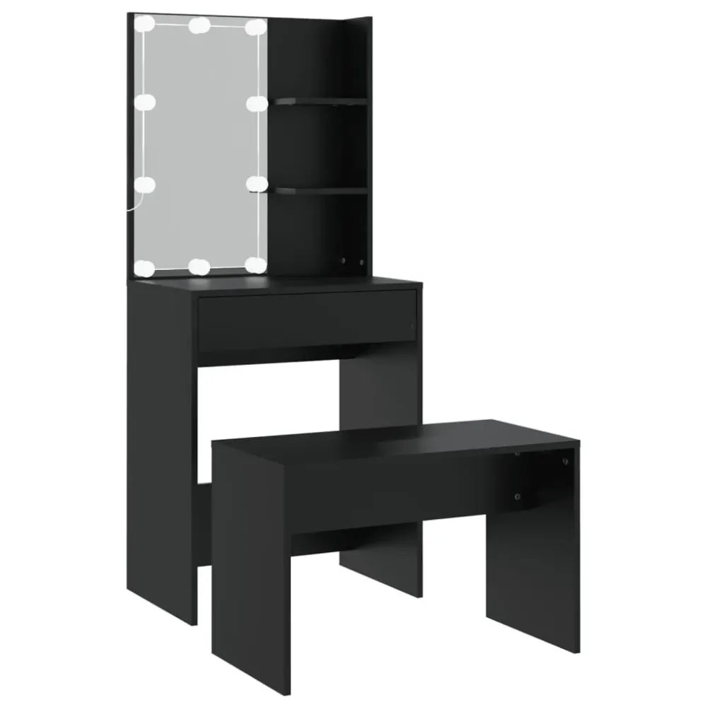 Projetor de Jardim Conjunto de toucador com luzes LED derivados de madeira preto