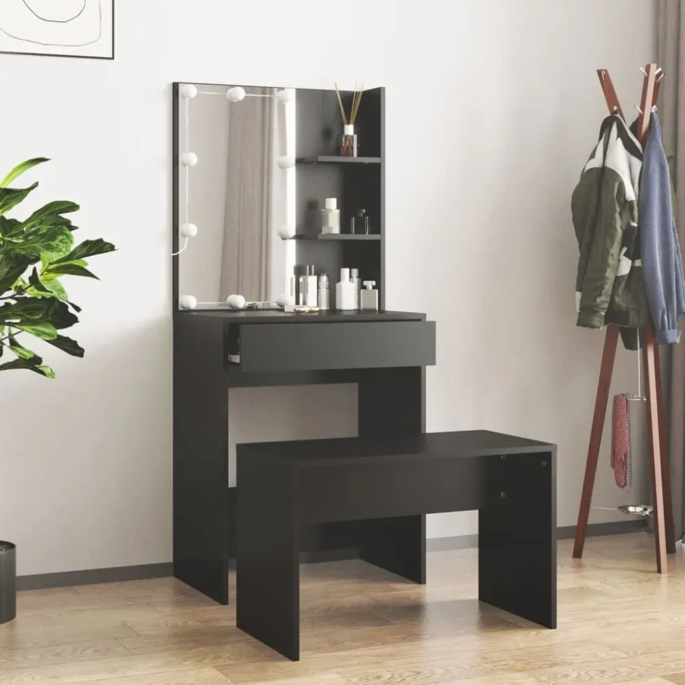 Projetor de Jardim Conjunto de toucador com luzes LED derivados de madeira preto