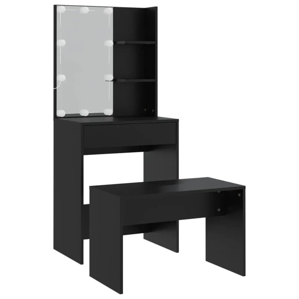 Projetor de Jardim Conjunto de toucador com luzes LED derivados de madeira preto