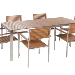 6 Seater Garantido Teak Garden Dining Set Light Wood VIAREGGIO II