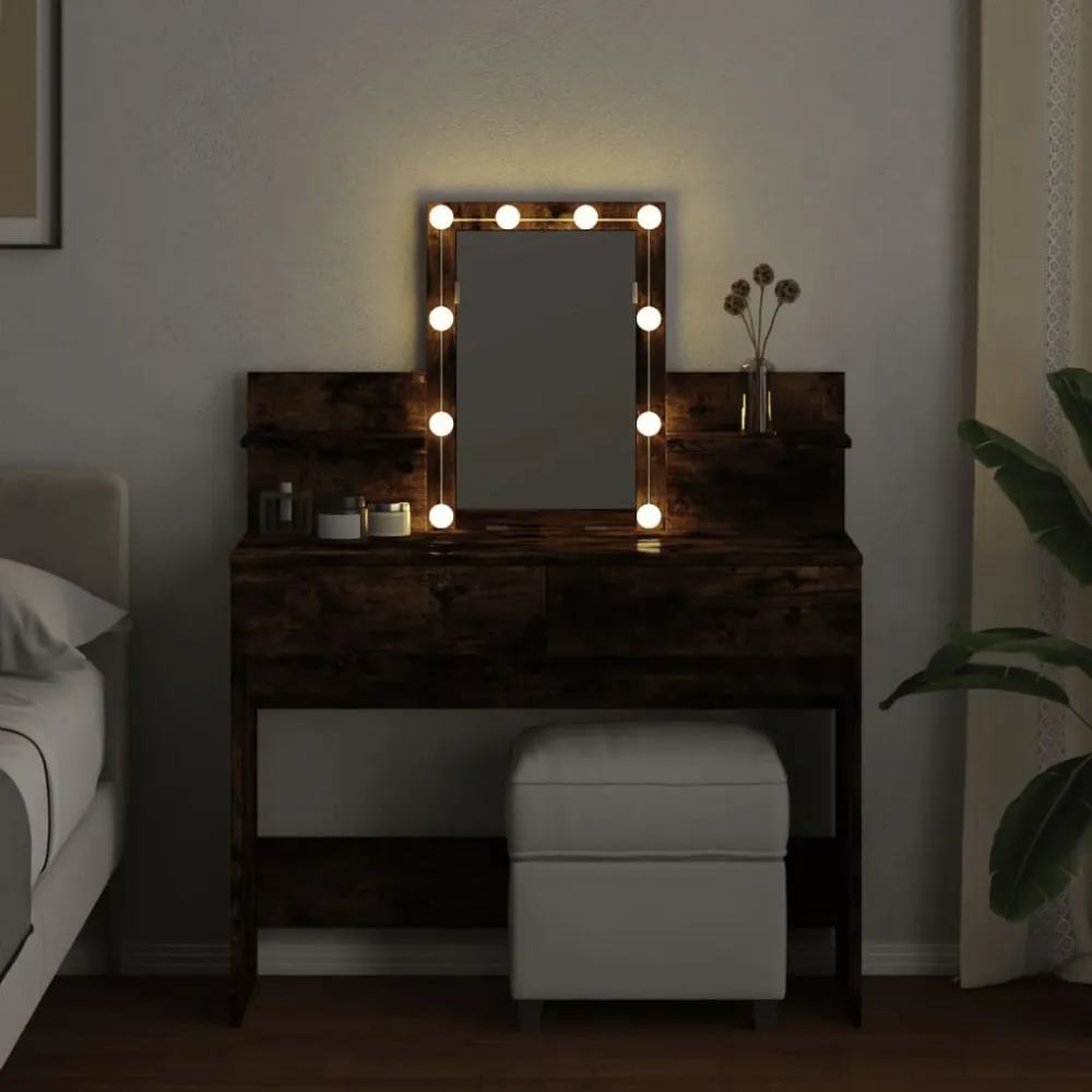 Toucador com LED 100x40x130 cm carvalho fumado Cor Branca Fria 6000K