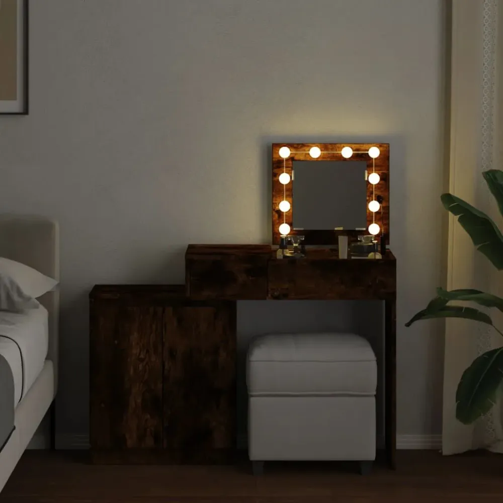 Toucador com LED 115x37x110,5 cm carvalho fumado com Painel Solar Integrado
