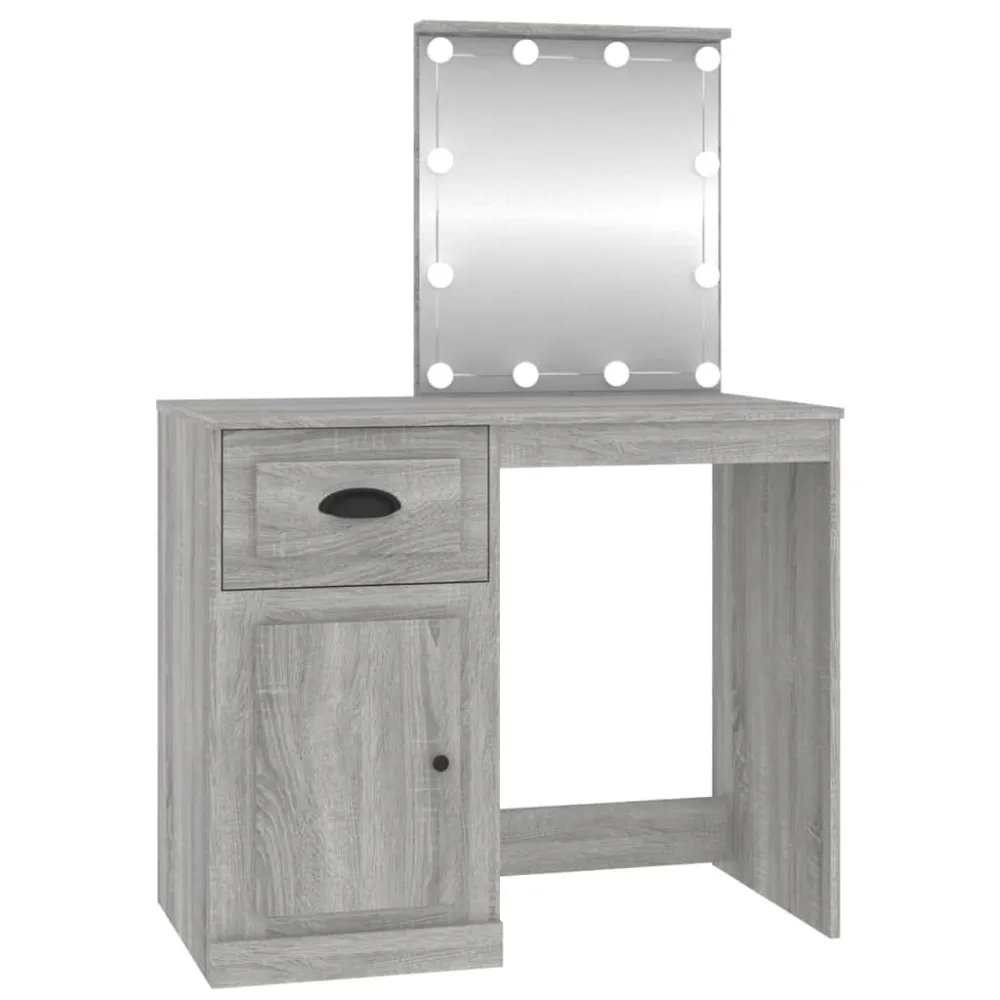 Toucador com LEDs 90x50x132,5 cm derivados madeira cinza sonoma com Sensor de Movimento PIR