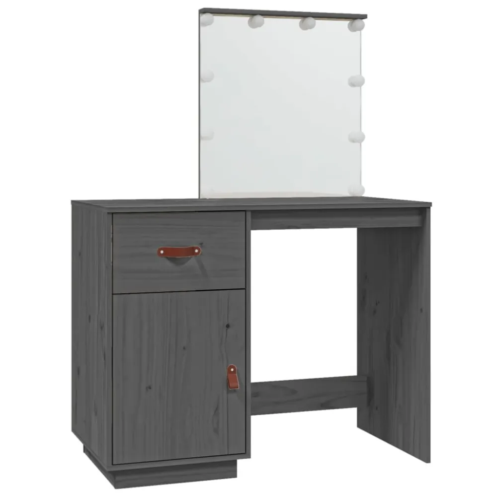 Toucador com LEDs 95x50x133,5 cm pinho maciço cinza com Sensor de Movimento PIR