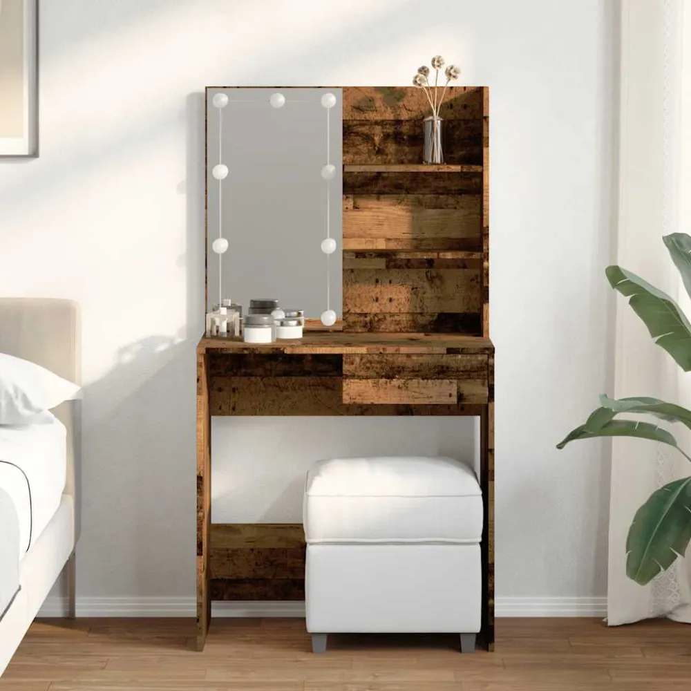 Toucador com luzes LED 74,5x40x141 cm madeira velha Kit com 2 Unidades