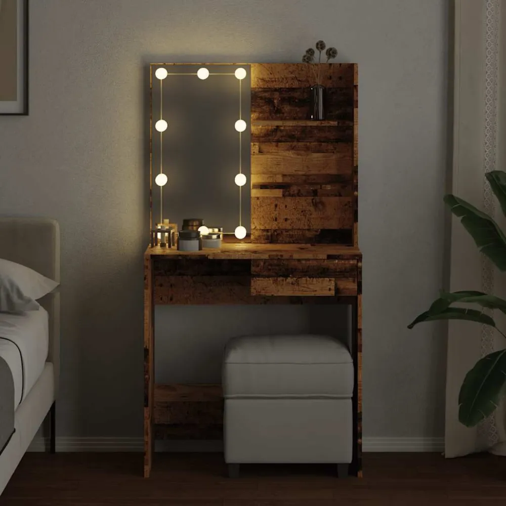 Toucador com luzes LED 74,5x40x141 cm madeira velha Kit com 2 Unidades