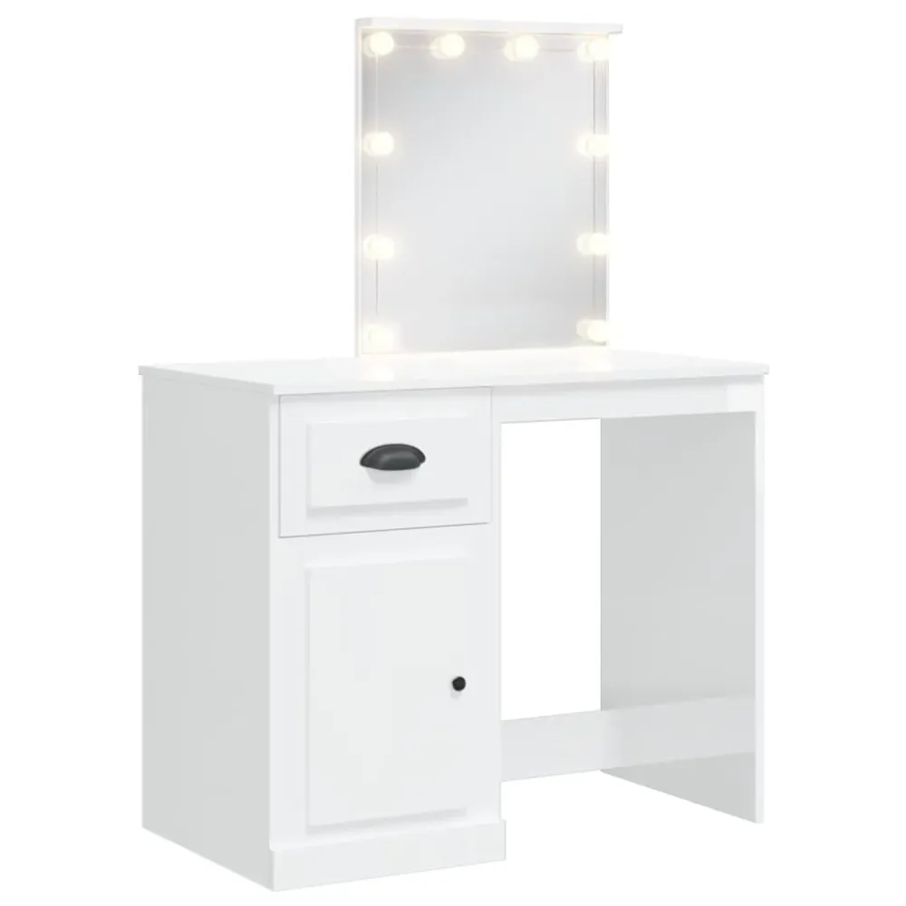 Toucador com luzes LED 90x42x132,5 cm branco cintilante (À Prova de Intempéries)