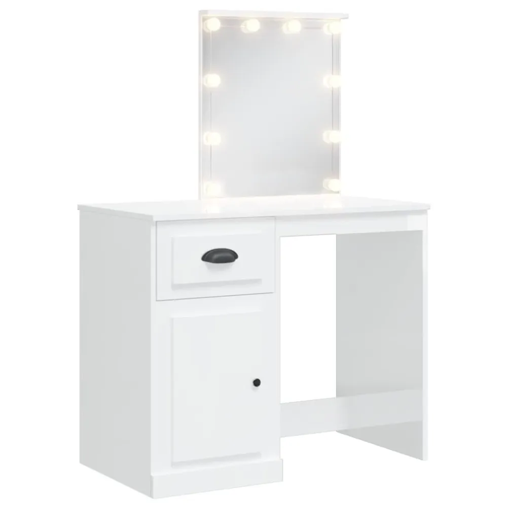 Toucador com luzes LED 90x42x132,5 cm branco cintilante (À Prova de Intempéries)